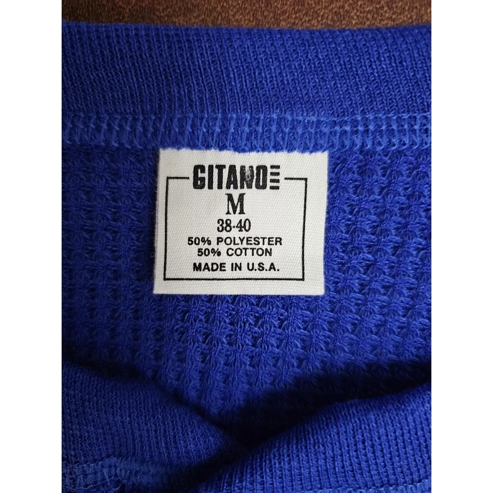 Vintage‎ Gitano Thermal Shirt Mens Medium Blue Waffle Henley Long Johns USA 80s